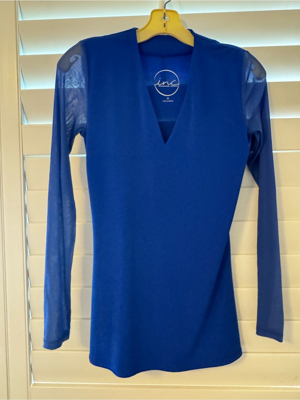 INC International Concepts Cobalt Blue V-Neck Long Sleeve Top